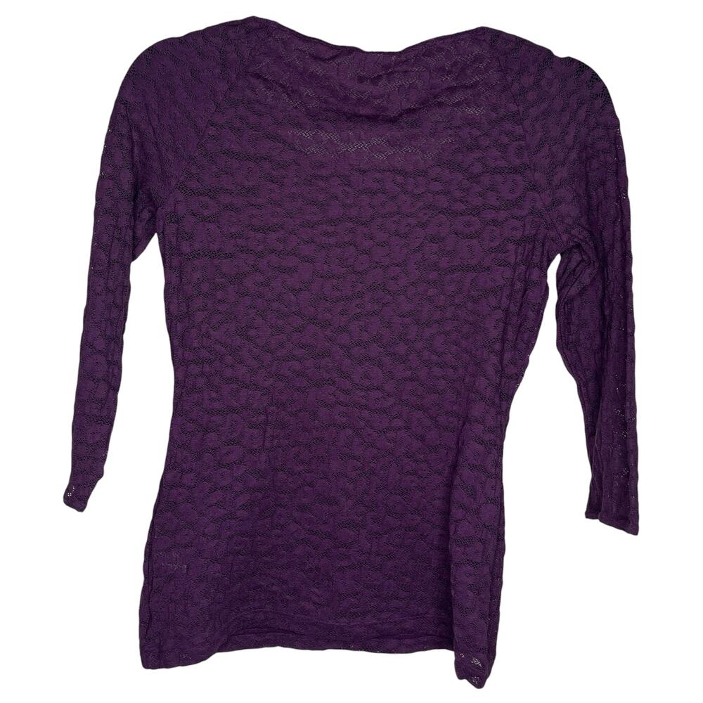 Wolford Womens Top Small Purple Semi Sheer Lace Leopard 3/4 Sleeve Fitted Y2K - Picture 2 of 5